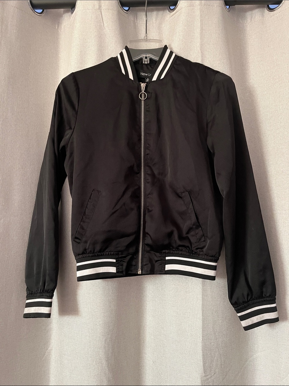 Kids Unisex New Look Black Bomber Jacket with White Striped Trim